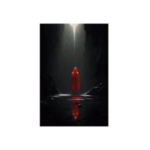 Red Hooded Figure in Cavern Metal Poster