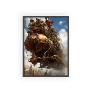 Steampunk Airship over City Framed Poster