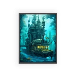 Underwater Castle Submarine Framed Poster