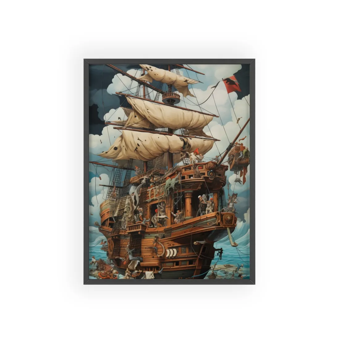 Time-Traveling Pirate Crew: Swashbuckling Adventure Art - Framed Poster