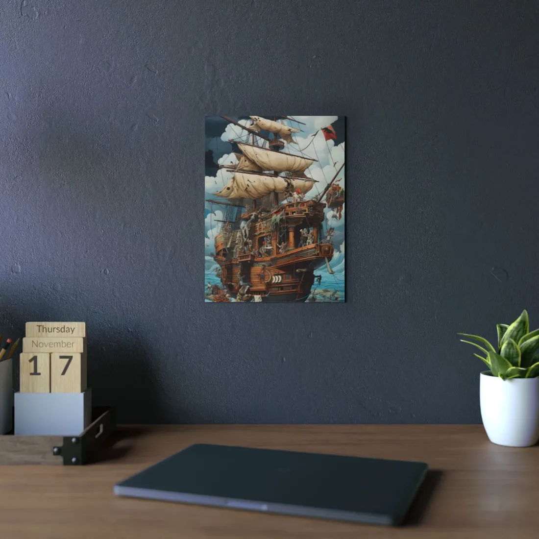 Time-Traveling Pirate Crew: Swashbuckling Adventure Art - Metal Poster
