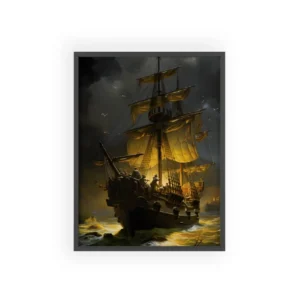 Pirate Ship with Yellow Sails Framed Poster