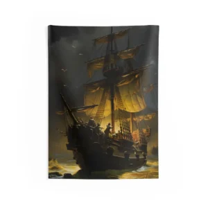 Pirate Ship with Yellow Sails Wall Tapestry
