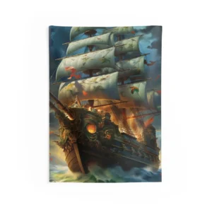 Stormy Fantasy Galleon Wall Tapestry