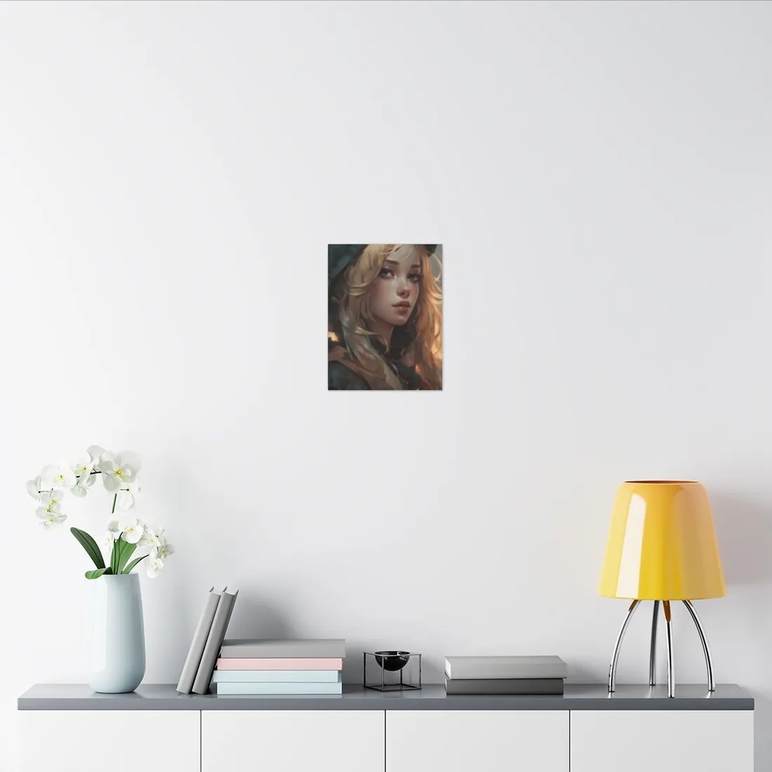 Timeless Blonde Portrait: Elegant Woman in White Background - Canvas