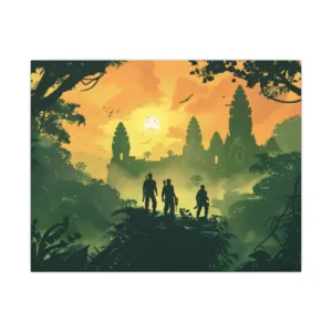 Explorers Overlooking Jungle Temple Canvas Print