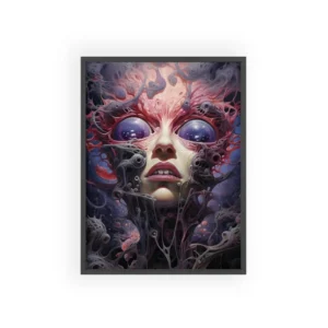 Surreal Face with Purple Eyes Framed Poster
