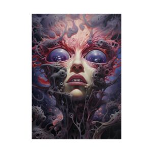Surreal Face with Purple Eyes Poster