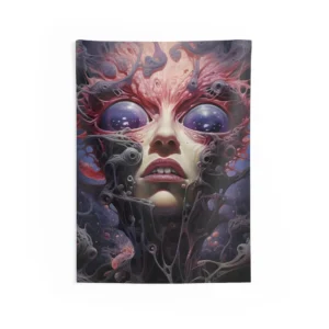 Surreal Face with Purple Eyes Wall Tapestry