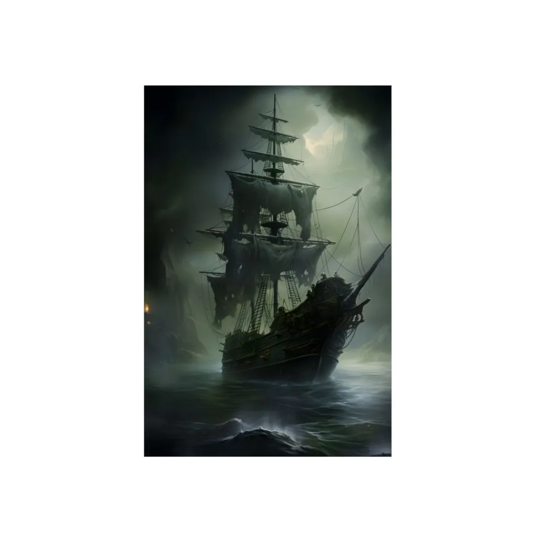 Towering Ghost Ship: Full-Masted Phantom Vessel - Metal Poster