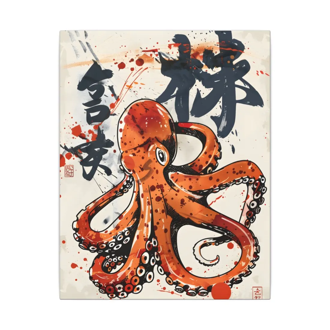 Traditional Japanese Octopus Art: Ukiyo-e Style Mural - Canvas