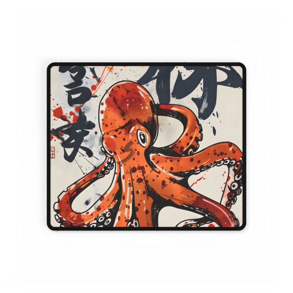 Traditional Japanese Octopus Art: Ukiyo-e Style Mural - Desk Mat