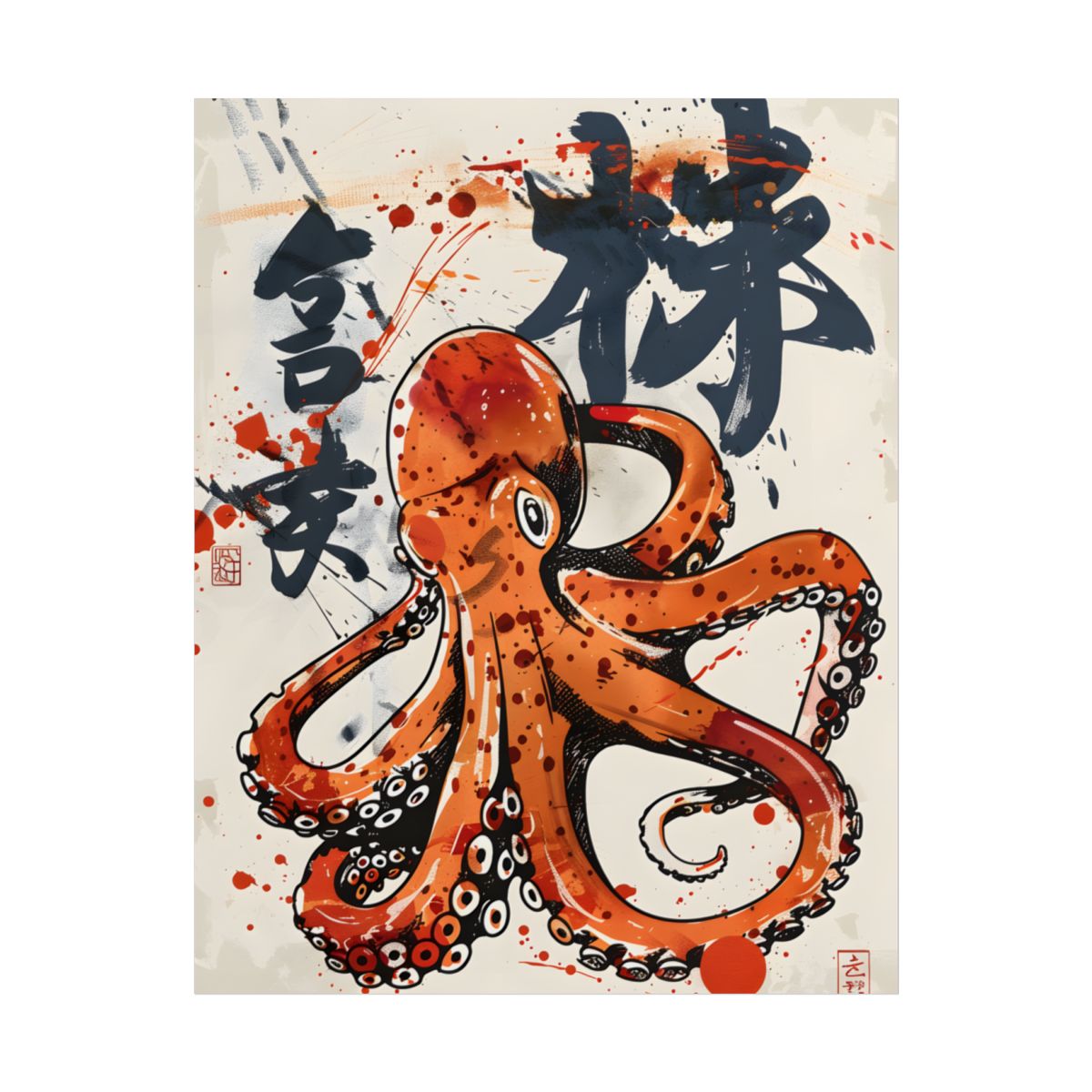 Traditional Japanese Octopus Art: Ukiyo-e Style Mural - Poster