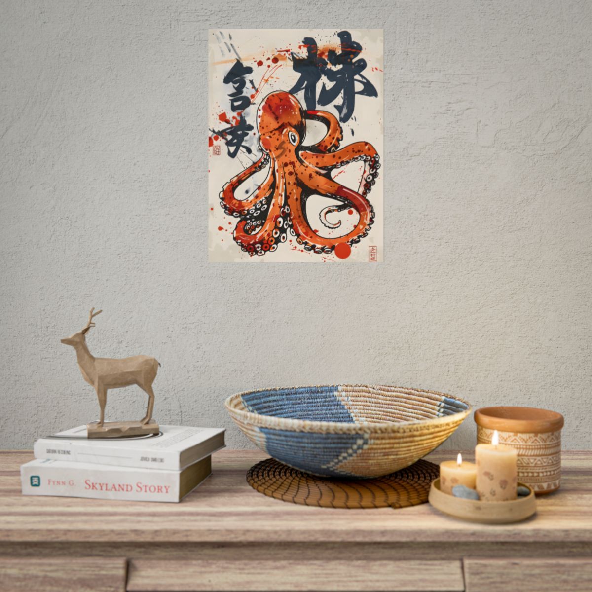 Traditional Japanese Octopus Art: Ukiyo-e Style Mural - Poster