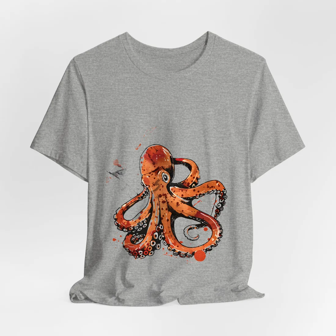 Traditional Japanese Octopus Art: Ukiyo-e Style Mural - T-Shirt (Athletic Heather)