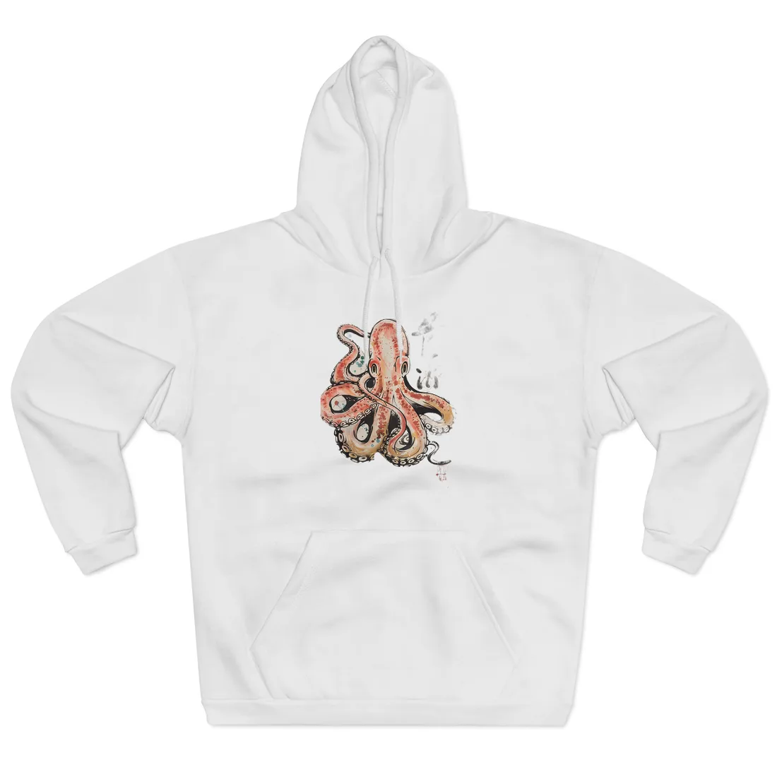 Traditional Japanese Octopus Artwork: Ukiyo-e Print - Hoodie (White)