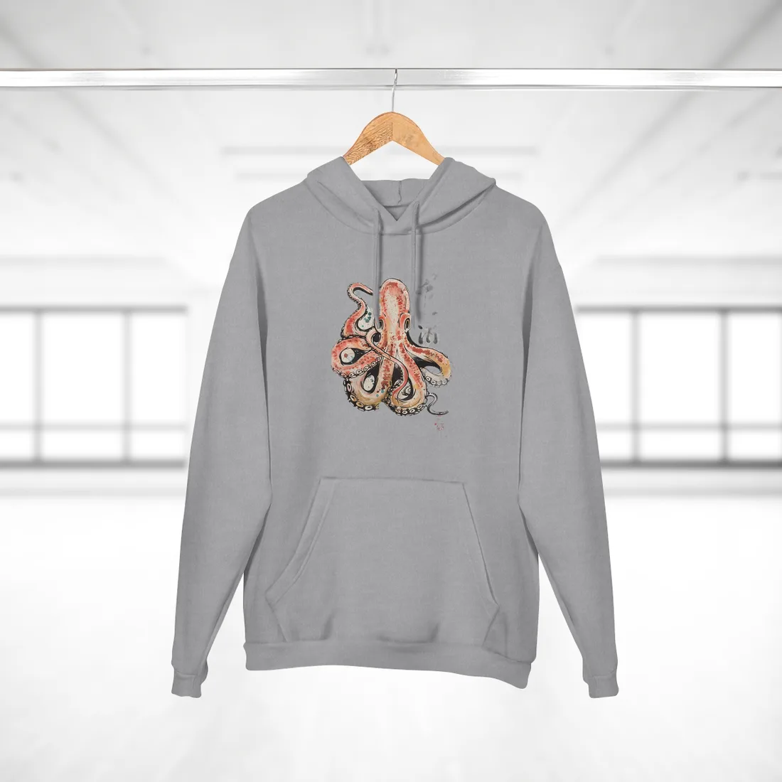 Traditional Japanese Octopus Artwork: Ukiyo-e Print - Hoodie (Heather Grey)