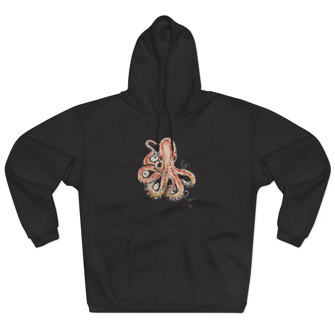 Traditional Japanese Octopus Artwork: Ukiyo-e Print - Hoodie (Black)