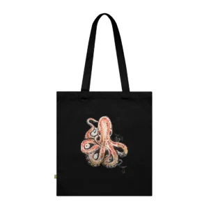 Red Octopus Ink Calligraphy Tote Bag