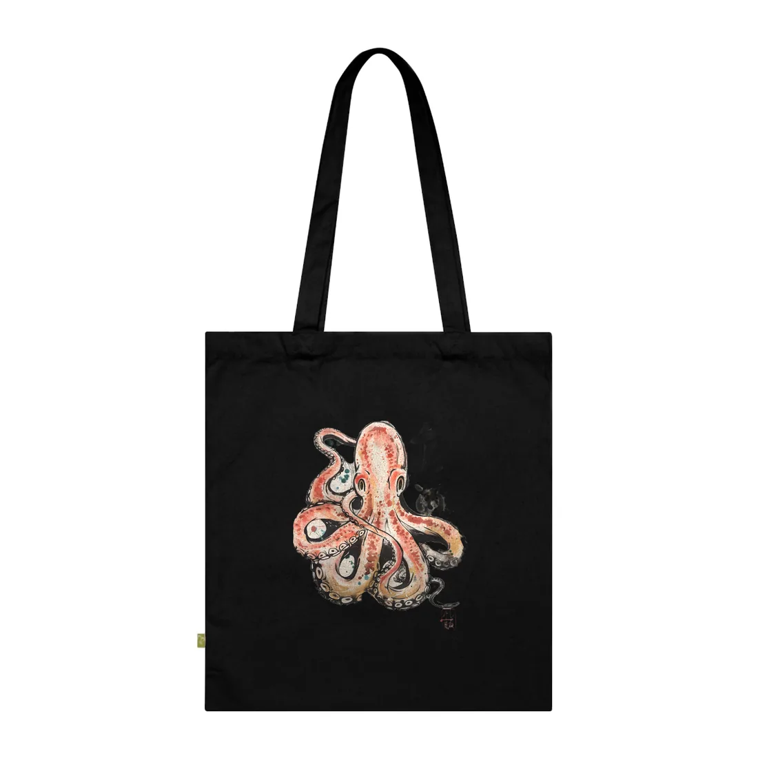 Traditional Japanese Octopus Artwork: Ukiyo-e Print - Tote Bag (Black)
