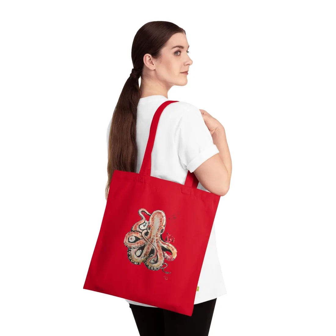 Traditional Japanese Octopus Artwork: Ukiyo-e Print - Tote Bag (Classic Red)