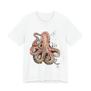 Red Octopus Ink Calligraphy T-Shirt