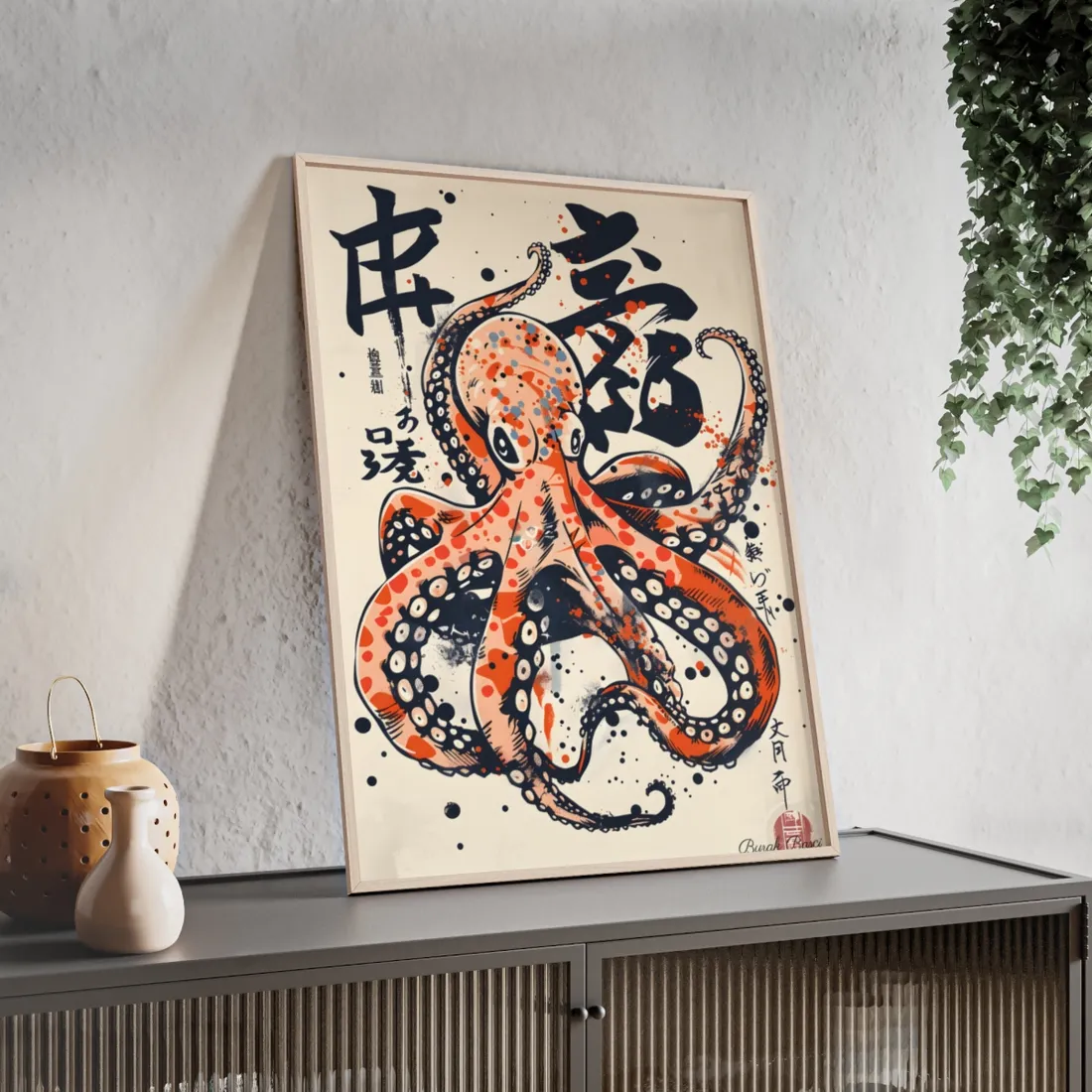 Traditional Octopus: Ukiyo-E Style Japanese Art - Framed Poster