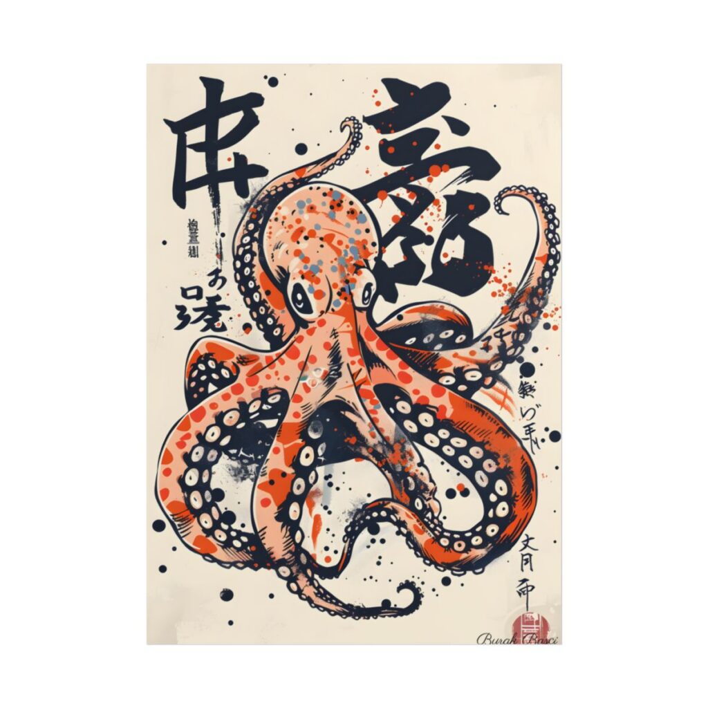 Traditional Octopus: Ukiyo-E Style Japanese Art Illustration - Poster