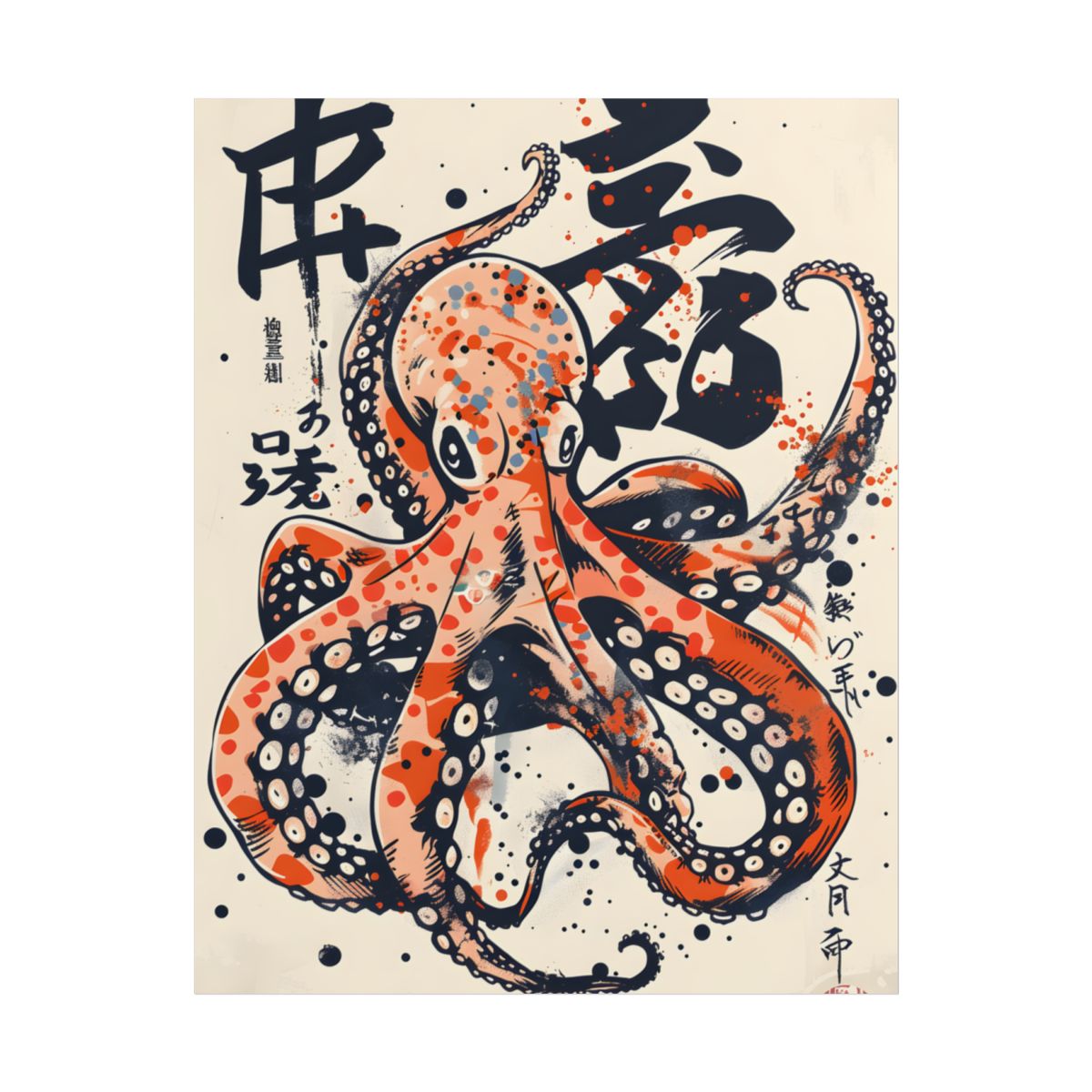 Traditional Octopus: Ukiyo-E Style Japanese Art Illustration - Poster