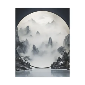 Misty Mountains Through Circular Frame Canvas Print