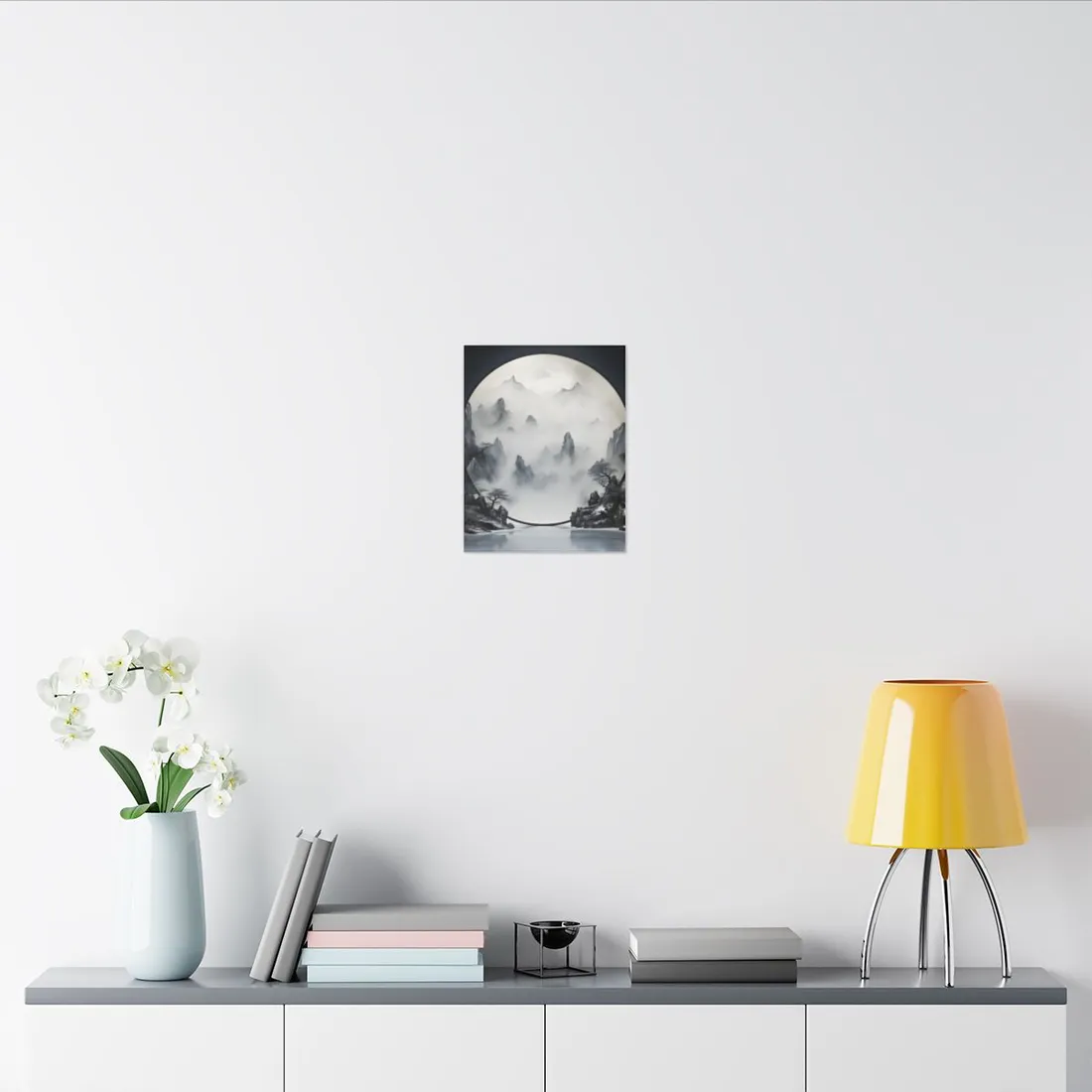 Tranquil Chinese Lake Landscape: Traditional Ink Wash Painting - Canvas