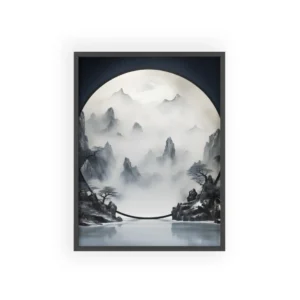 Misty Mountains Through Circular Frame Framed Poster