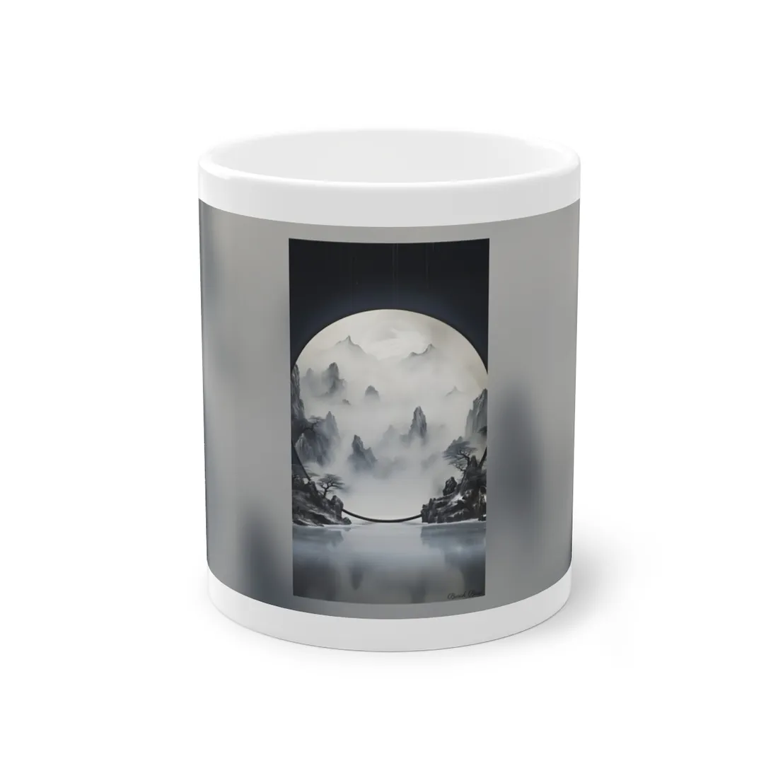 Tranquil Chinese Lake Landscape: Traditional Ink Wash Painting - Mug