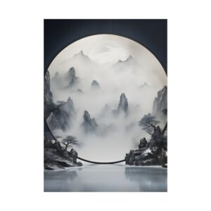 Misty Mountains Through Circular Frame Poster