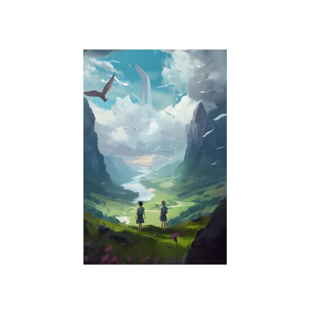 Tranquil Meadow Figures: Realistic Painting of People - Metal Poster