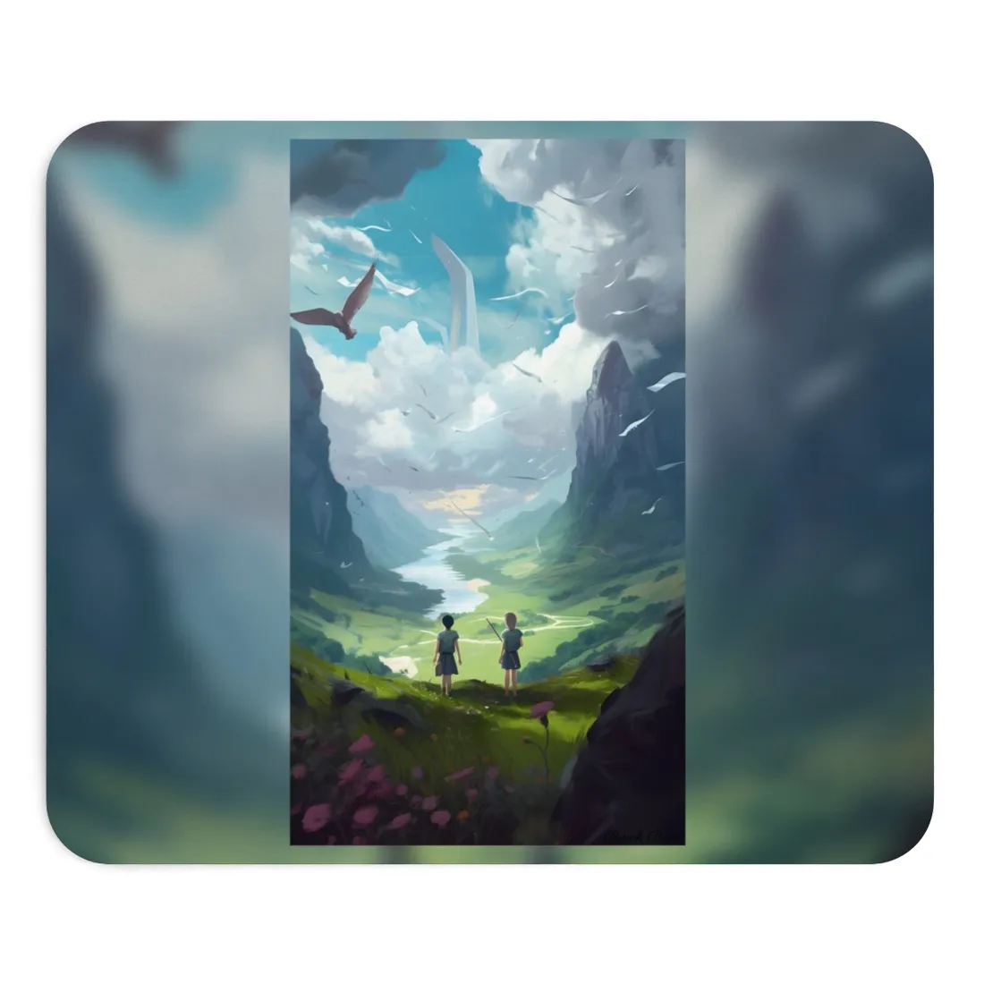 Tranquil Meadow Figures: Realistic Painting of People - Mouse Pad