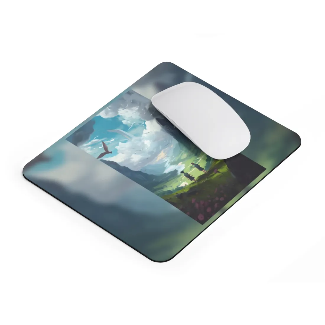 Tranquil Meadow Figures: Realistic Painting of People - Mouse Pad