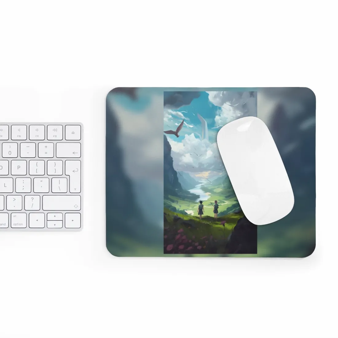 Tranquil Meadow Figures: Realistic Painting of People - Mouse Pad