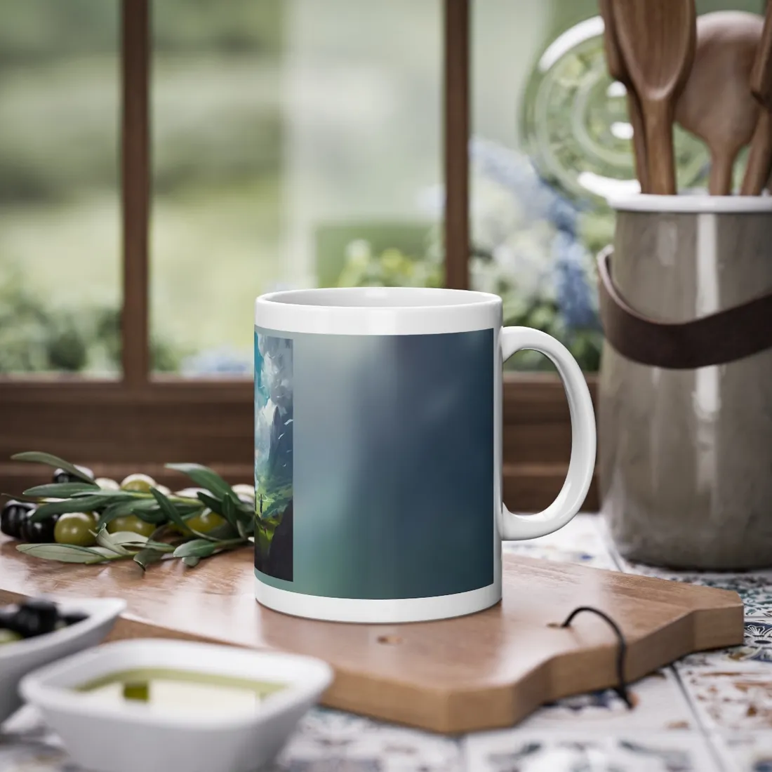 Tranquil Meadow Figures: Realistic Painting of People - Mug