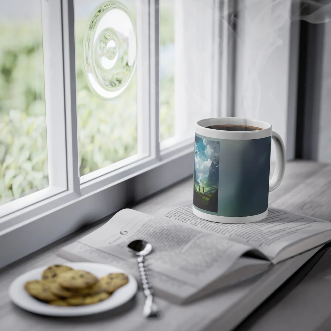 Tranquil Meadow Figures: Realistic Painting of People - Mug