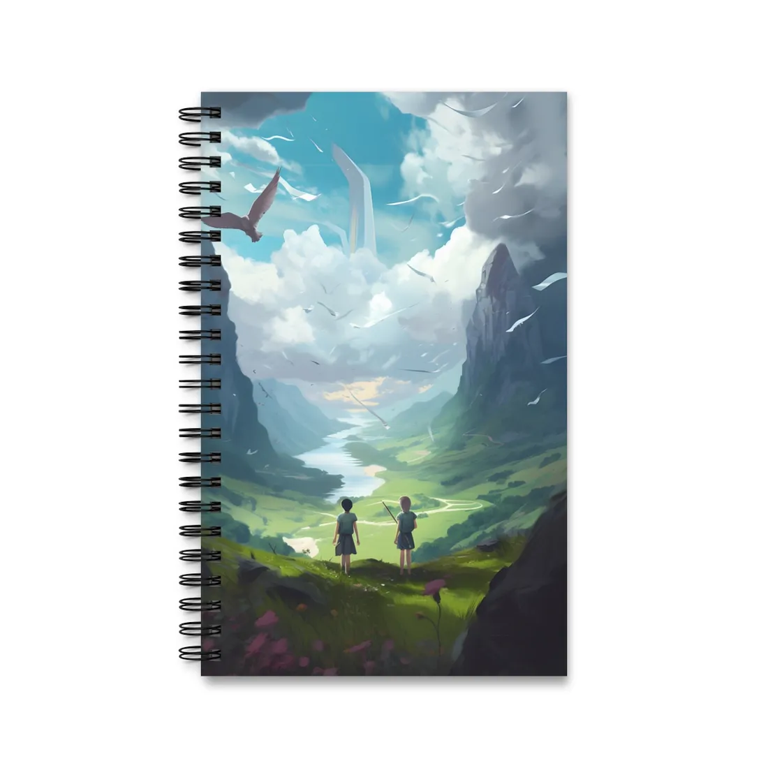 Tranquil Meadow Figures: Realistic Painting of People - Spiral Notebook