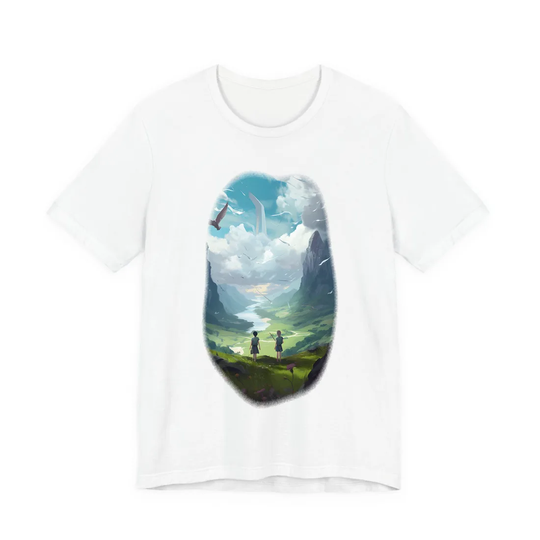 Tranquil Meadow Figures: Realistic Painting of People T-Shirt - T-Shirt (White)
