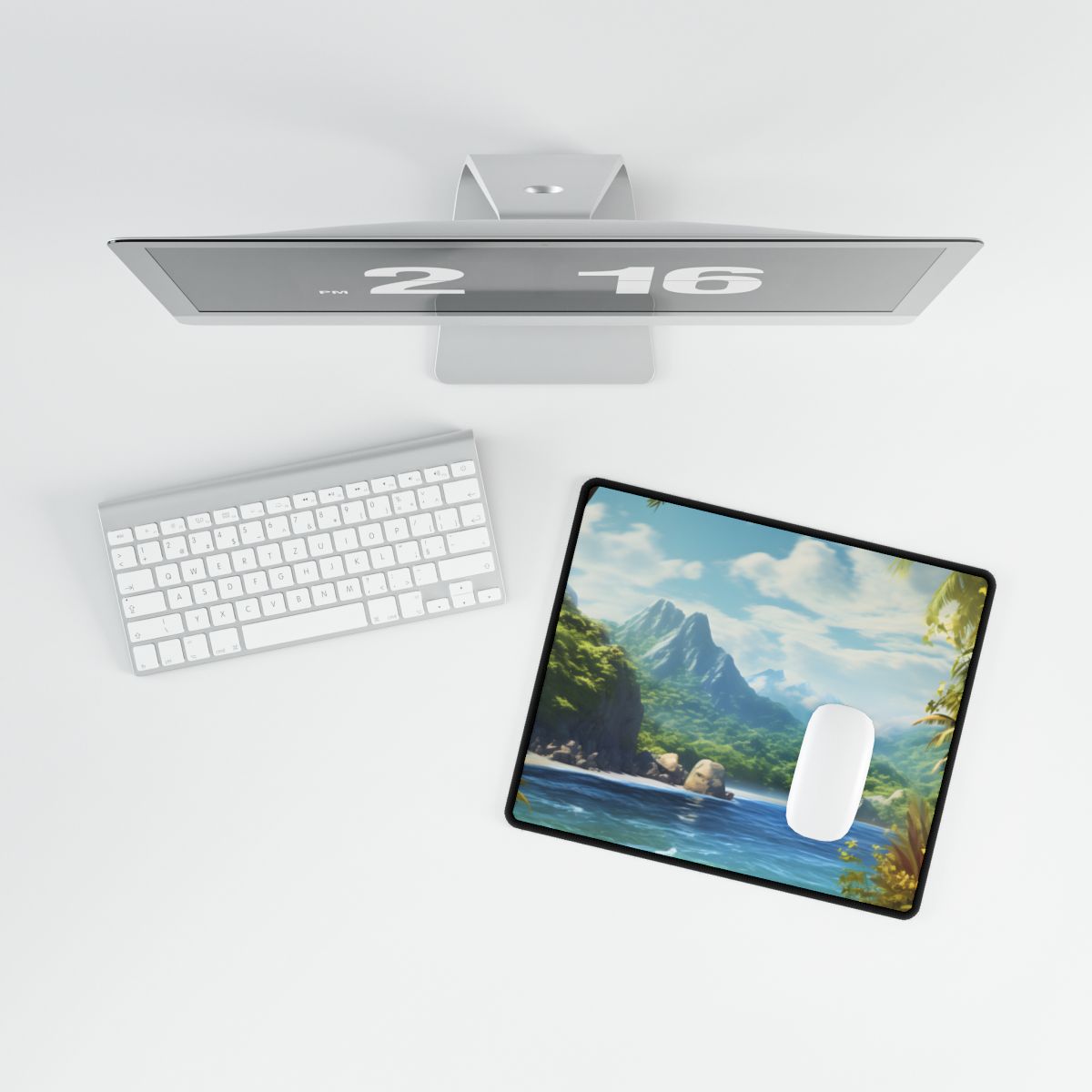 Tranquil Tropical Beach: Island Paradise Artwork - Desk Mat