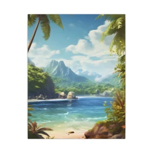 Tropical Bay with Palm Trees Canvas Print