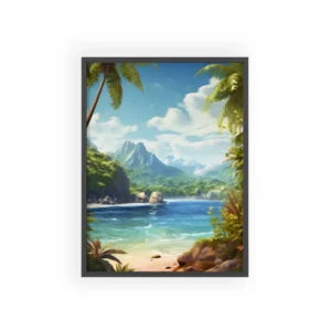 Tropical Bay with Palm Trees Framed Poster