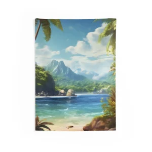Tropical Bay with Palm Trees Wall Tapestry