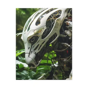 White Robotic Head in Jungle Canvas Print