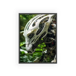 White Robotic Head in Jungle Framed Poster