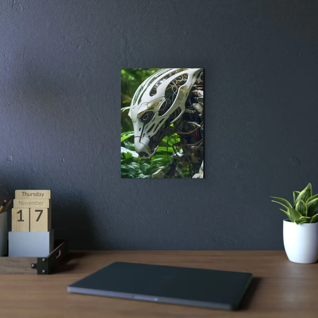 Tranquil Wildlife Sanctuary: AI-Operated Robot in Nature's Harmony - Metal Poster