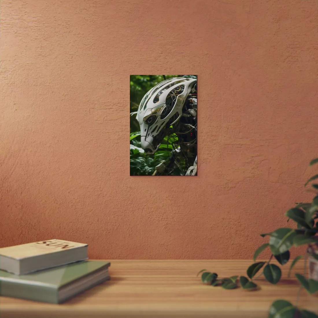 Tranquil Wildlife Sanctuary: AI-Operated Robot in Nature's Harmony - Metal Poster